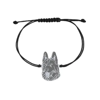 Silver Black German Shepherd string bracelet, FREE ENGRAVING - MEJK Jewellery