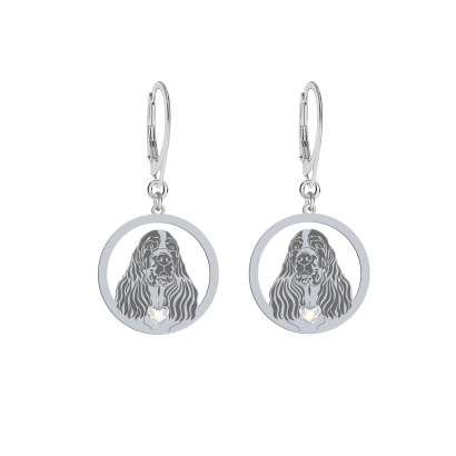 Silver English Springer Spaniel earrings with a heart, FREE ENGRAVING - MEJK Jewellery