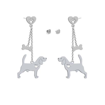 Silver Beagle earrings with a heart- MEJK Jewellery