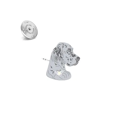Silver English Setter pin with a heart - MEJK Jewellery