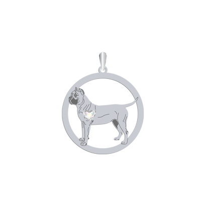 Silver Perro de Presa Canario pendant with a heart, FREE ENGRAVING - MEJK Jewellery