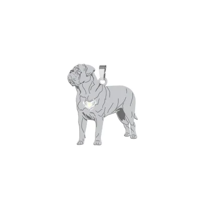 Silver Dog de Bordeaux engraved pendant with a heart - MEJK Jewellery