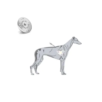 Silver Greyhound pin with a heart - MEJK Jewellery