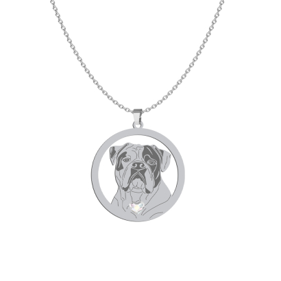 Silver American Bulldog necklace witha heart, FREE ENGRAVING - MEJK Jewellery