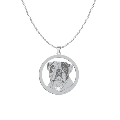 Silver American Bulldog necklace witha heart, FREE ENGRAVING - MEJK Jewellery