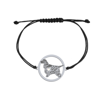 Silver English Cocker Spaniel engraved string bracelet with a heart - MEJK Jewellery