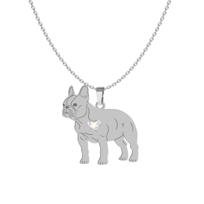 Silver French Bulldog engraved necklace with a heart, FREE ENGRAVING - MEJK Jewellery