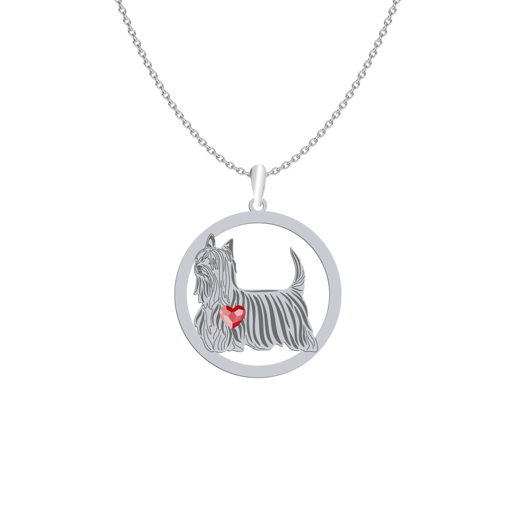 Silver Australian Silky Terrier engraved necklace with a heart - MEJK Jewellery