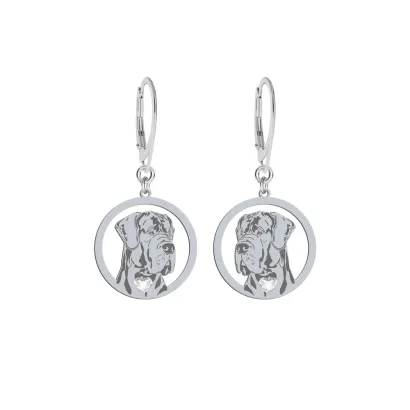 Silver Great Dane engraved earrings with a heart - MEJK Jewellery