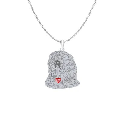 Silver Hungarian Komondor engraved necklace with a heart - MEJK Jewellery