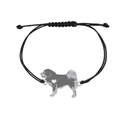 Silver Tibetan Mastiff string bracelet with a heart, FREE ENGRAVING - MEJK Jewellery