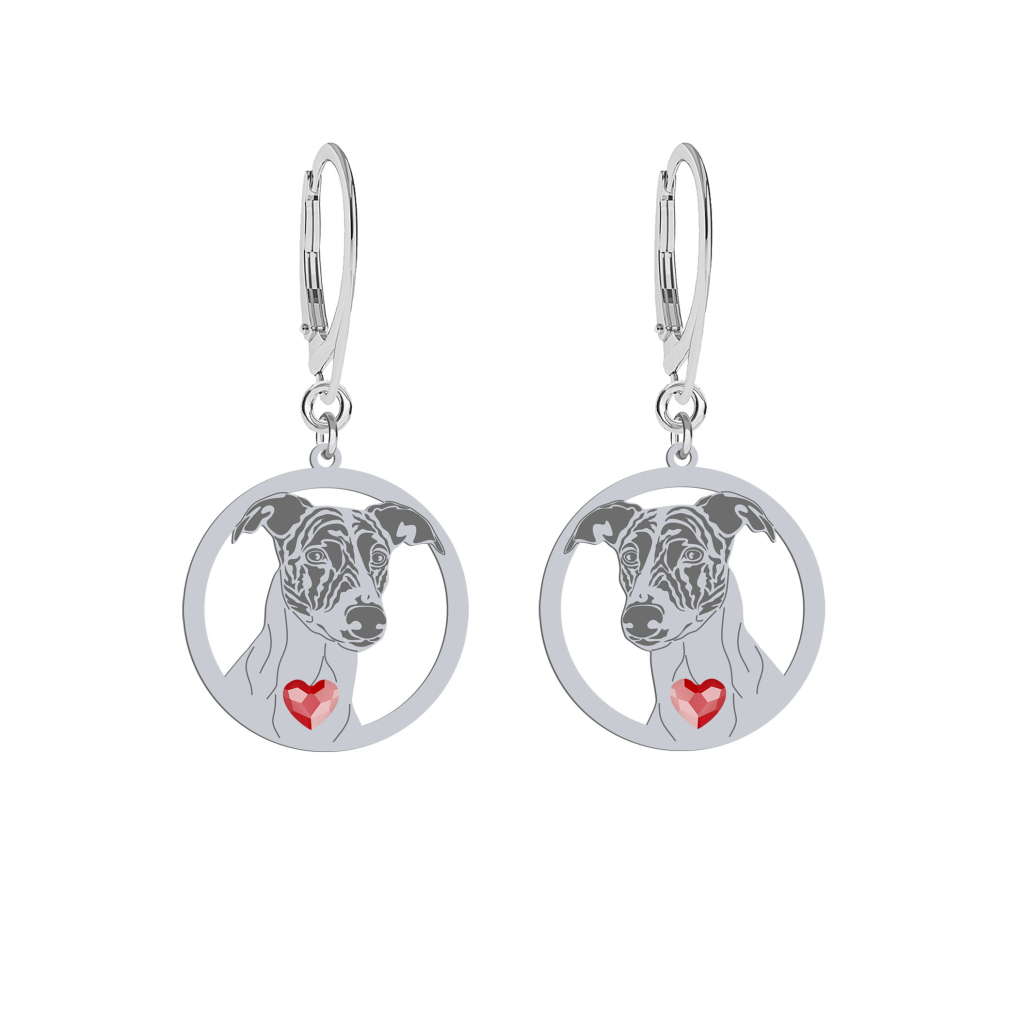 Silver Hungarian Greyhound engraved earrings with a heart - MEJK Jewellery