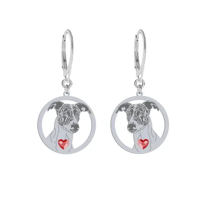 Silver Hungarian Greyhound engraved earrings with a heart - MEJK Jewellery