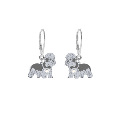 Silver Dandie Dinmont Terrier earrings with a heart, FREE ENGRAVING - MEJK Jewellery