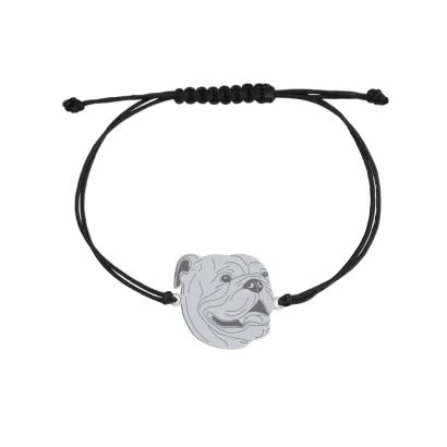 Silver English Bulldog engraved string bracelet - MEJK Jewellery