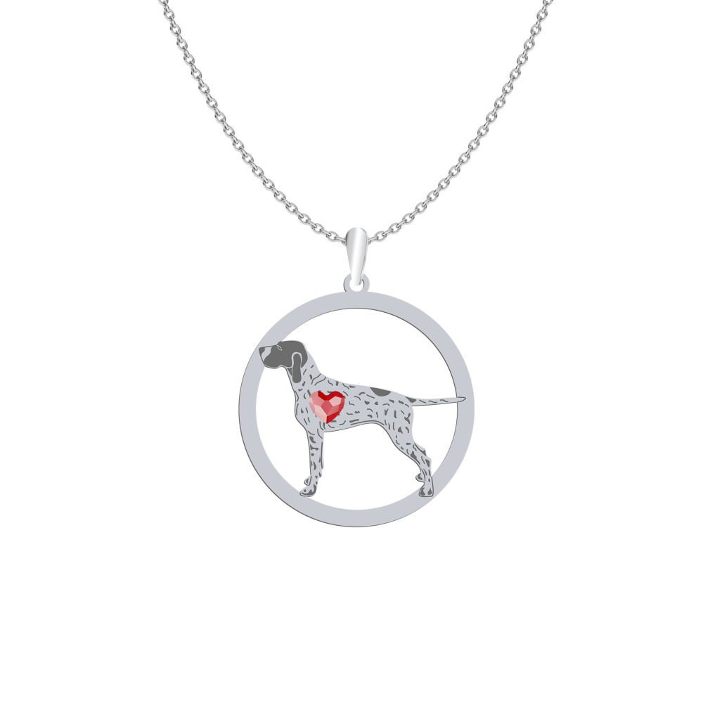 Silver Braque d'Auvergne engraved necklace with a heart - MEJK Jewellery