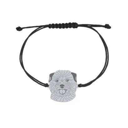 Silver Norfolk terrier engraved string bracelet with a heart - MEJK Jewellery