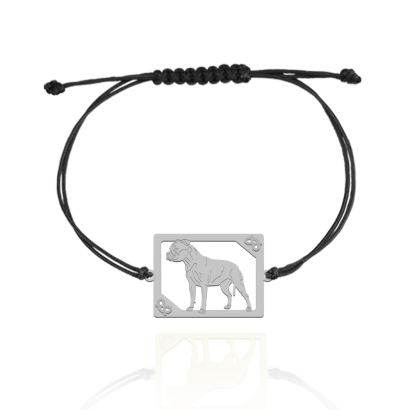 Bransoletka z psem Staffordshire Bull Terrier srebro sznurek GRAWER GRATIS - MEJK Jewellery