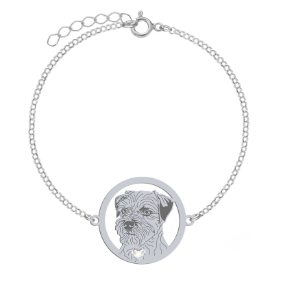 Silver Border Terrier bracelet with a heart, FREE ENGRAVING - MEJK Jewellery