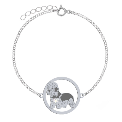 Silver Dandie Dinmont Terrier engraved bracelet with a heart - MEJK Jewellery