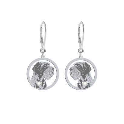Silver German Wirehaired Pointer engraved earrings with a heart - MEJK Jewellery