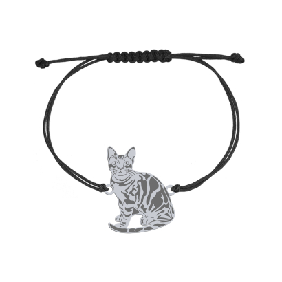 Silver Bengal Cat string bracelet, FREE ENGRAVING - MEJK Jewellery