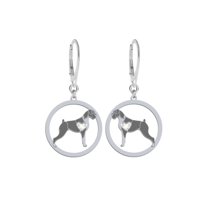Silver German Boxer earrings with a heart, FREE ENGRAVING - MEJK Jewellery