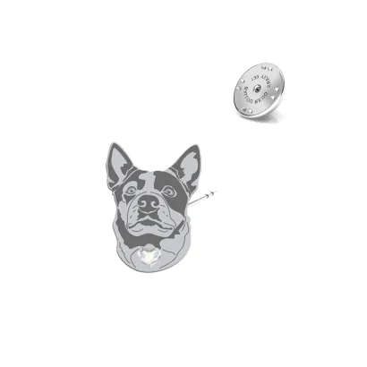 Silver Australian Cattle Dog pin with a heart - MEJK Jewellery