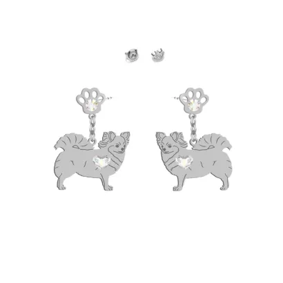 Silver Long-haired Chihuahua earrings with a heart, FREE ENGRAVING - MEJK Jewellery