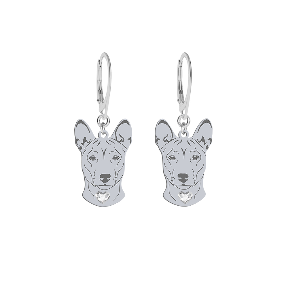 Silver Basenji engraved earrings with a heart - MEJK Jewellery
