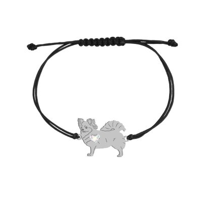 Bransoletka z psem Chihuahua Długowłosa srebro sznurek GRAWER GRATIS - MEJK Jewellery