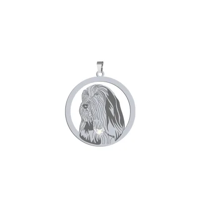 Silver Bearded Collie pendant with a heart - MEJK Jewellery
