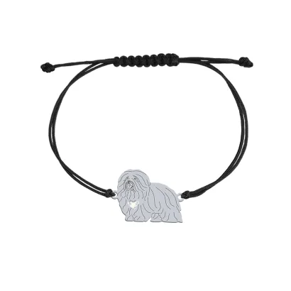 Silver Coton de Tulear engraved string bracelet with a heart - MEJK Jewellery