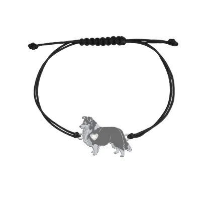 Silver Sheltie string bracelet with a heart, FREE ENGRAVING - MEJK Jewellery