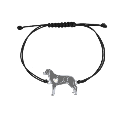 Bransoletka z sercem psem Duży Szwajcarski Pies Pasterski srebro sznurek GRAWER GRATIS - MEJK Jewellery
