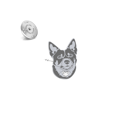 Silver Australian Kelpie pin with a heart - MEJK Jewellery