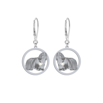 Silver Bearded Collie earrings with a heart - MEJK Jewellery