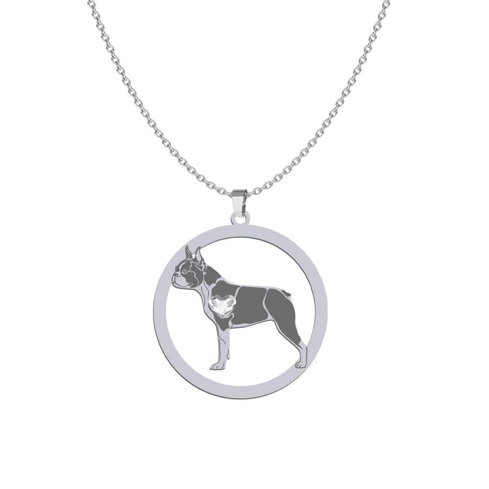 Naszyjnik z psem sercem Boston Terrier srebro GRAWER GRATIS - MEJK Jewellery