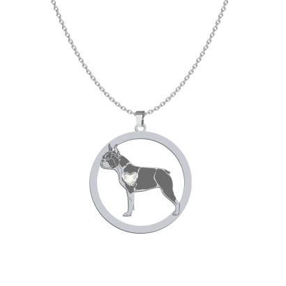 Silver Boston Terrier necklace with a heart, FREE ENGRAVING - MEJK Jewellery