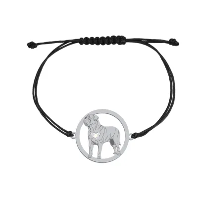 Silver Dog de Bordeaux engraved string bracelet with a heart - MEJK Jewellery