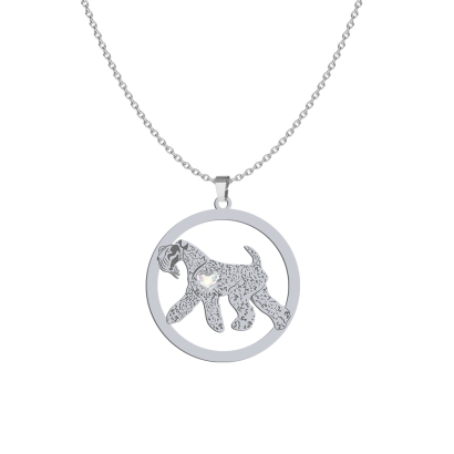 Silver Kerry Blue Terrier necklace with a heart, FREE ENGRAVING - MEJK Jewellery