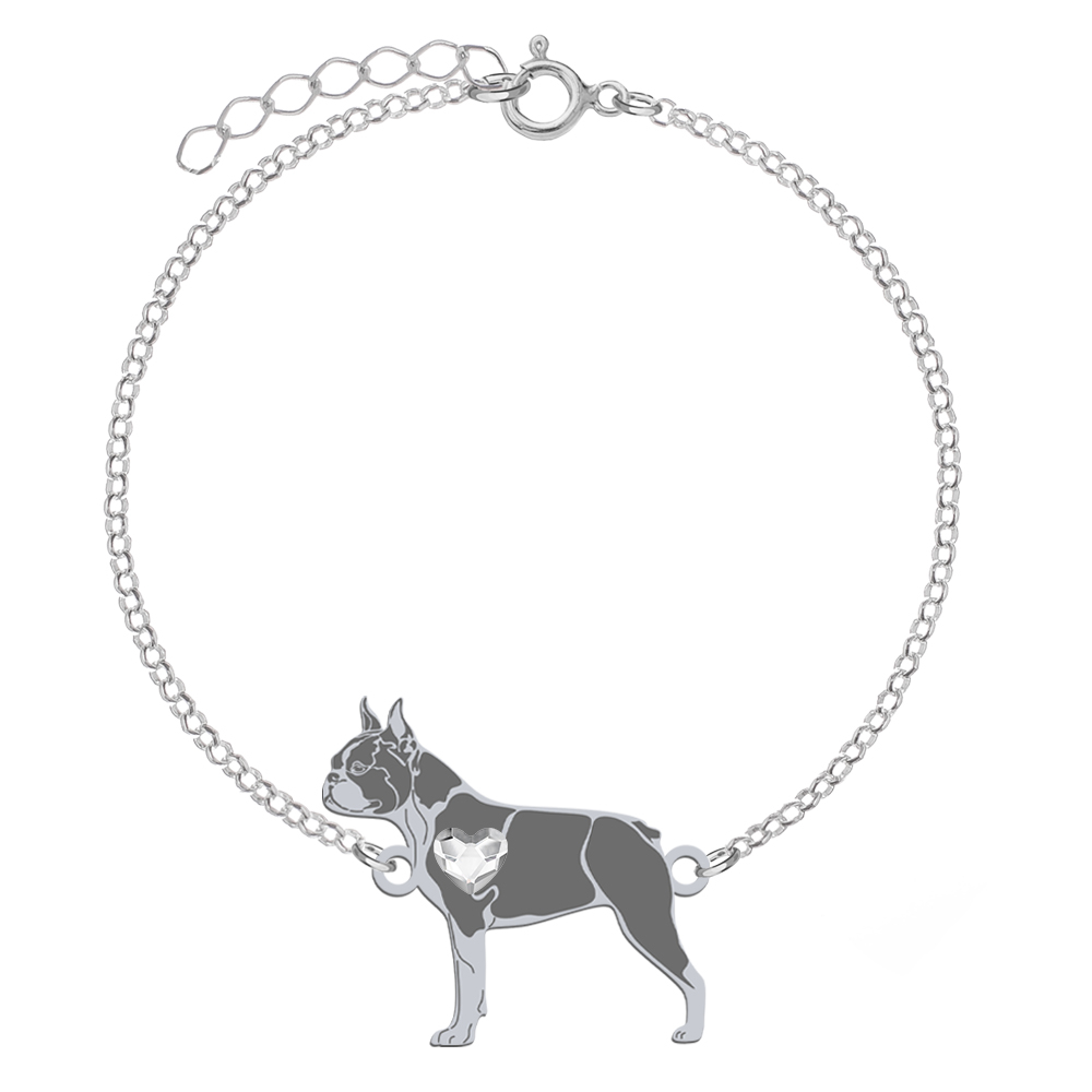Silver Boston Terrier bracelet, FREE ENGRAVING - MEJK Jewellery