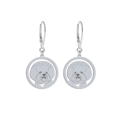 Silver Bichon Frise earrings with a heart - MEJK Jewellery
