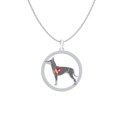 Silver English Toy Terrier engraved necklace with a heart - MEJK Jewellery