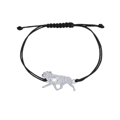 Bransoletka z psem Staffordshire Bull Terrier srebro sznurek GRAWER GRATIS - MEJK Jewellery