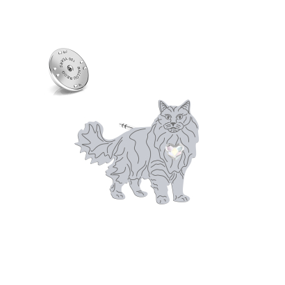 Silver Aphrodite Cat pin with a heart - MEJK Jewellery