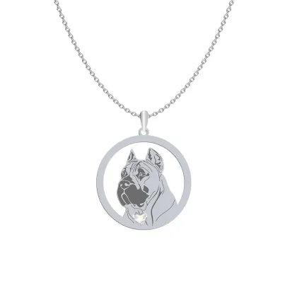 Silver Perro de Presa Canario necklace with a heart, FREE ENGRAVING - MEJK Jewellery