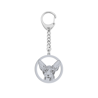 Silver Sphynx Cat keyring, FREE ENGRAVING - MEJK Jewellery