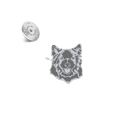 Silver Swedish Lapphund pin with a heart - MEJK Jewellery
