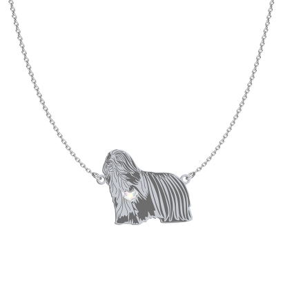 Silver Bearded Collie necklace with a heart - MEJK Jewellery